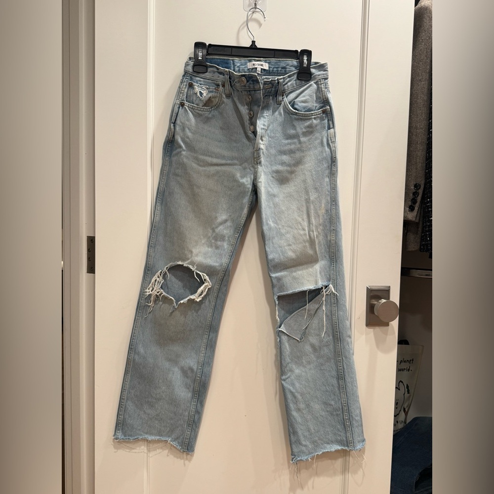 Re/Done Light Blue Distressed Straight Leg Jeans - Picture 5 of 5